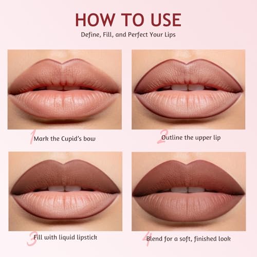 Image of 12Pcs Matte Lip Liner & Liquid Lipstick Set, Red Brown Set C | Includes 6 matte lip liners and 6 liquid lipsticks with rich color, smooth application and waterproof wear.