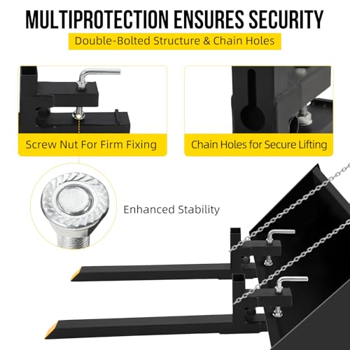 60" 4000lbs Clamp on Pallet Forks Heavy Duty Tractor Forks with No Adjustable Stabilizer Bar Quick Attach Pallet Fork for Bucket Tractor Loader Skid Steer