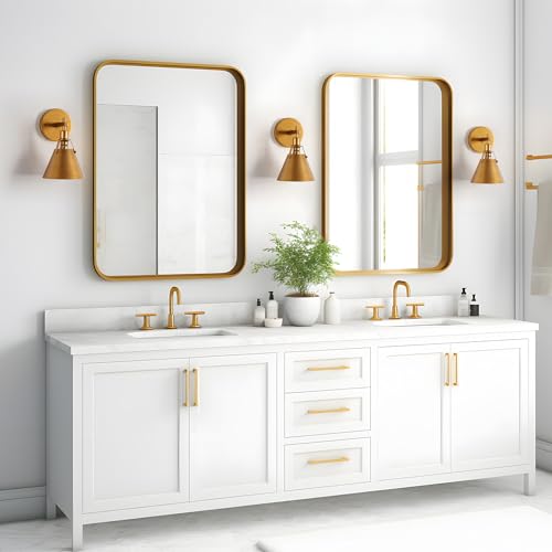 Image of KSANA Antique Gold Wall Sconces Set of Two, Brushed Brass Sconces Wall Lighting 2 Pack, Modern Indoor Wall Sconce Light for Bathroom, Kitchen, Living Room, Hallway, Powder Room