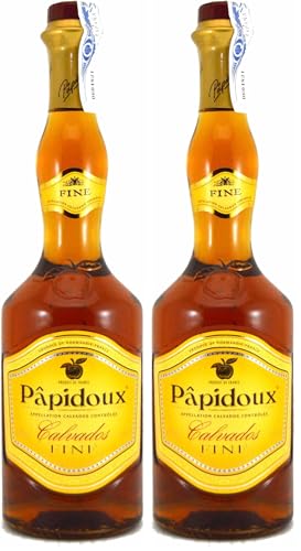 Papidoux Fine Calvados - aus Äpfel der Normandie (1 x 0,7l) - über drei Jahre gereift mit mildem, harmonischem Geschmack (Packung mit 2)