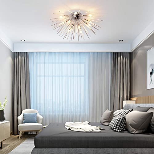 Jaycomey Sputnik Flush Mount Ceiling Light Fixture, 12-Lights Chrome Firework Ceiling Light, Modern Semi Ceiling Lamp Fixtures For Bedroom Living Room, Dia 29.5 Inch #TOP6