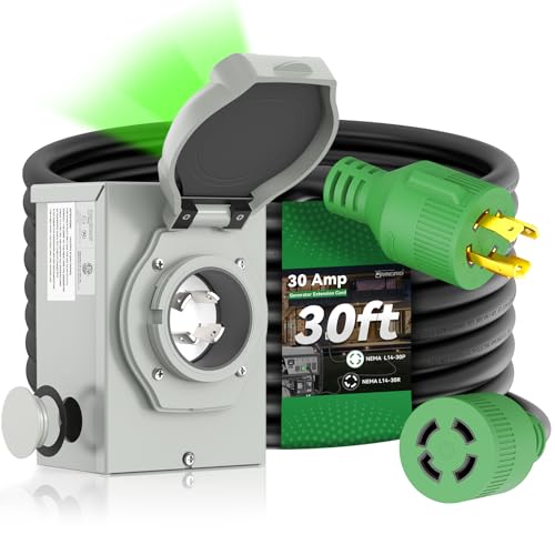 30 Amp Generator Cord & Inlet Box combo, 30 ft, L14-30P/L14-30R