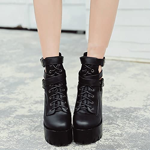 Trendenzy Womens Chunky Lace Up Goth Buckle Up Platform High Heel Punk Ankle Boots2
