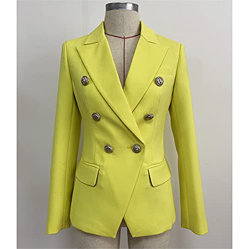 Fashion Blazer Women's Lion Buttons Double Breasted Yellow Blazer Jacket2