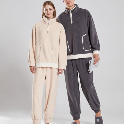 Lu's Chic Men's Fuzzy Pajama Set Cozy Sweatshirt Sweatpants 2 Piece Loose Lounge Set Oversized Casual Loungewear3