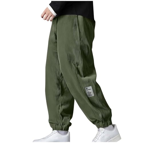 Men's Corduroy Jogger Pants Drawstring Solid Color Pockets Trousers Elastic Waist Long Lounge Pants Breathable