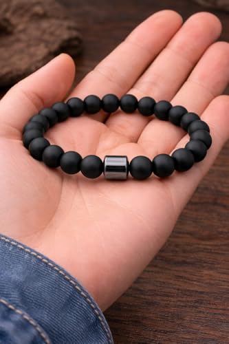 Image of Aura Balance 8mm Natural Stone Bracelet with Hematite Center
