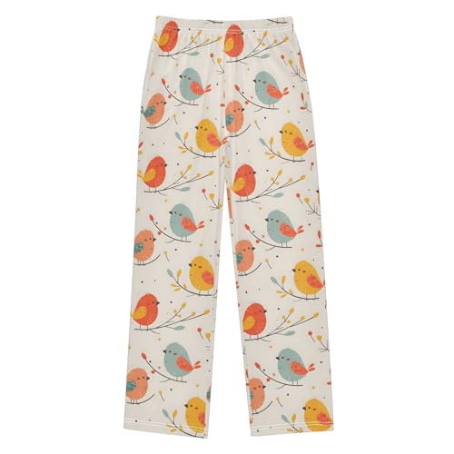 Cute Bird Pajamas Bottoms with Pockets Comfy Pjs Sleepwear Elastic Waistband Pajamas Pants Lounge Pants for 6-14 Years