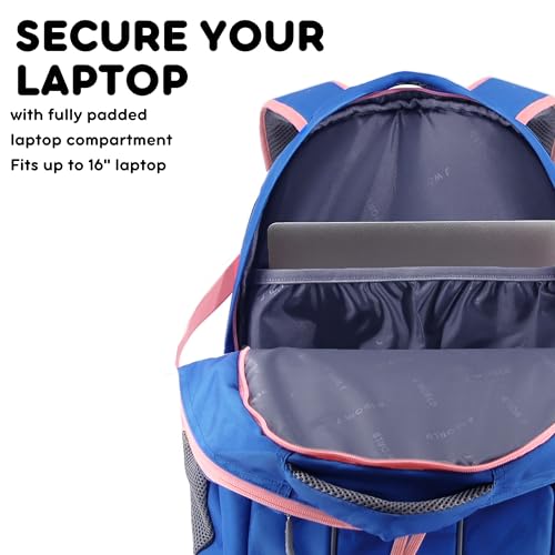 Image of J World New York Atom Laptop Backpack - Ergonomic Backpack for School with Air Mesh Padded Shoulder Straps - 600D Polyester Work Backpack for Men and Women - Stylish Design, Navy Pink