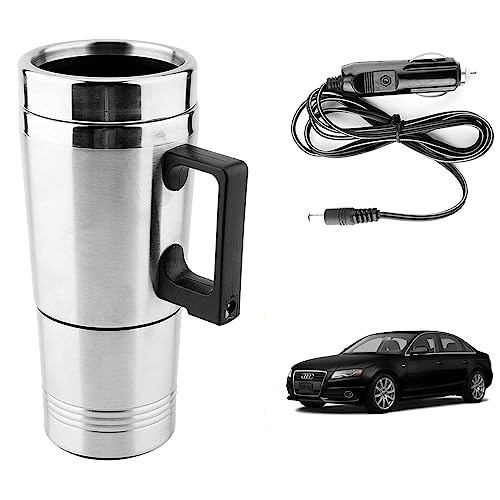 Image of Oshotto 12V Stainless Steel Car Heating Kettle /Mug, Travel Friendly electric Tea /Coffee maker Compatible with Audi A4 (2010-2016) (300ml) - Silver