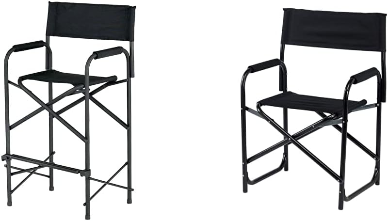 E-Z UP Tall Directors Chair, Seat 31” High, Padded Armrests and Storage Bag, Black & Standard Height Directors Chair, Seat 17.5” High, Padded Armrests and Storage Bag, Black