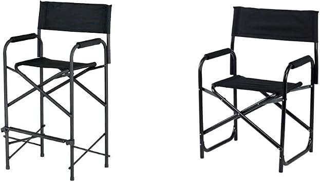 E-Z UP Tall Directors Chair, Seat 31 High, Padded Armrests and Storage Bag, Black & Standard Height Directors Chair, Seat 17.5 High, Padded Armrests and Storage Bag, Black