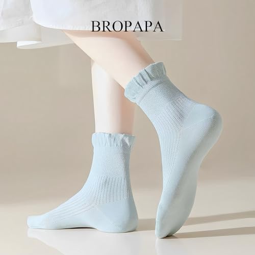 Image of Women Ruffle Ankle Socks Cotton Casual Breathable Soft Cool Knit Lettuce Cute Girl Frilly Crew Socks Mary Jane socks 5 Pack