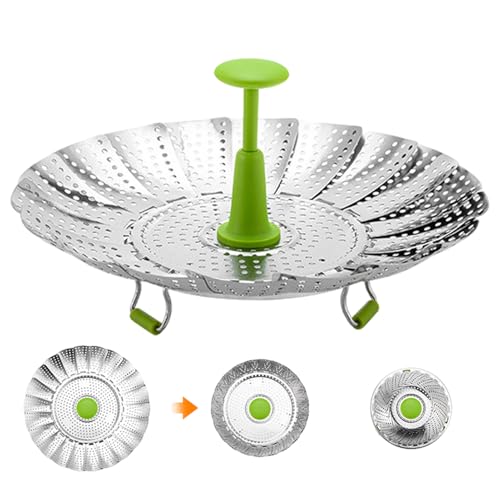 Cesta de Vapor | Rejilla Plegable de Acero Inoxidable | Cesta de Vapor para Alimentos con Mango Retráctil - para Frutas Verduras Cocina Hogar Comida Arroz Panecillos