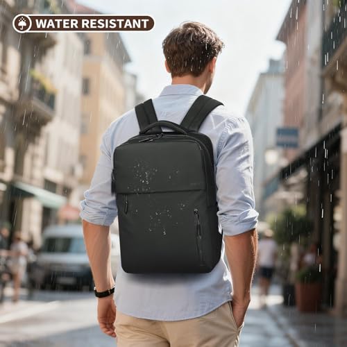Mochila liviana para portátil y viaje, resistente al agua, negra miniatura 2