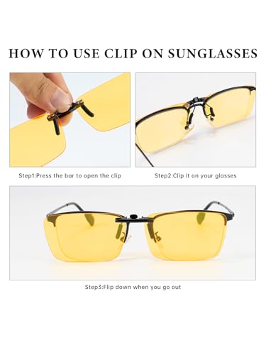 Clip-On Sunglasses Polarized Sunglasses for Men Women Rimless Flip-Up Sun Glasses Lightweight Driving 2 Pack(2.36×1.5 Inch)3