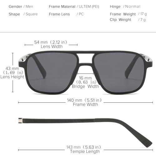 3 in 1 Polarized Magnetic Clip on Sunglasses for Eyeglasses Men Driving Black Square Aviator Optical Glasses Frame2
