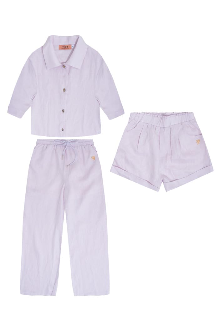 YUSHE 3 Piece Set For Women Half Sleeve Shirt Short Pant Collar Neck Daily Sleep Wear Fashion Formal