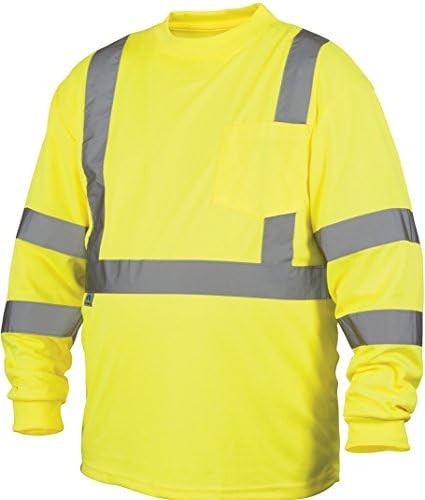Pyramex RLTS3110XL Class 3 Long Sleeve T-Shirt, X-Large, Hi-Vis Lime
