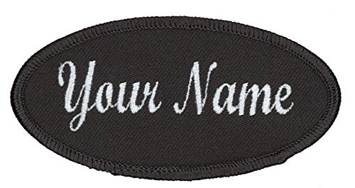 Oval Name Patch Uniform Work Shirt Custom Embroidery, Charcoal/Charcoal Border Script, Iron On