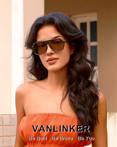 Image of VANLINKER Retro Oversized Polarized Aviator Sunglasses for Women Men Vintage 70s Square Aviators VL9851,Light Green