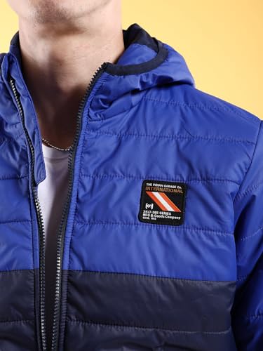 Image of The Indian Garage Co Regular Fit Colourblocked Hooded Puffer Jacket