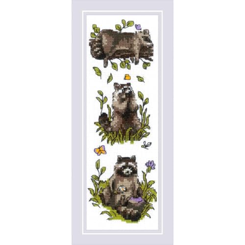 Image of RIOLIS - Three Raccoons 2223, Cross Stitch Kits 3x9, Cross Stitch Kits for Adults, Counted Kits, Embroidery Kit for Beginners & Advanced, Crossstitching Kits, Counted Stitching Kits