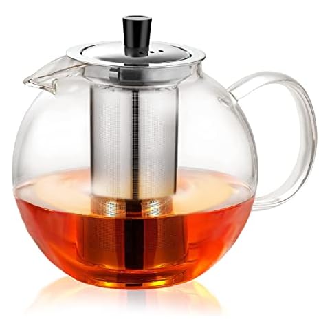 Glass Teapot with Infuser, Ehugos Stovetop Safe Tea Strainer for Loose Leaf Tea and Blooming Tea, 1500ml Cover