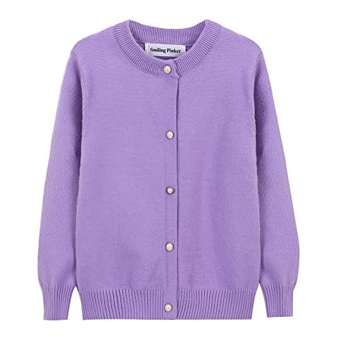 SMILING PINKER Girls' basic cardigan, long sleeves, school knitwear, Purple, 7-8 Years Cover