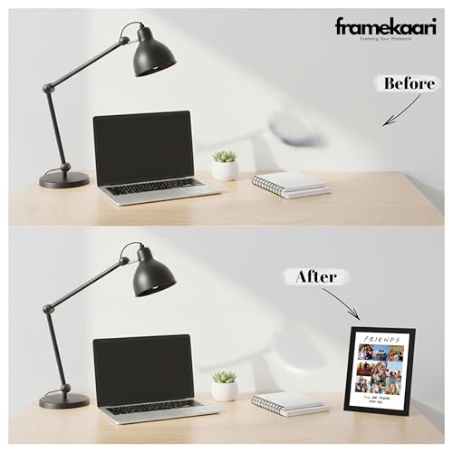 Image of Framekaari Friends Customised Photo Frame | Personalised Birthday Gift | Custom 9-Photo Collage | Synthetic Wood Frame | Tabletop & Wall Mount | Room & Home Decor | 16x21 cm (Design-07)