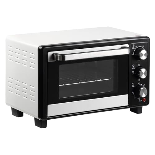 HOMCOM Horno Eléctrico de Sobremesa 16L 1400W Horno Portátil Mini Horno con 3 Modos de Calor Temperatura hasta 230 ℃ Temporizador 60 min Bandeja de Horneado y Rejilla 44x32x28,1 cm Blanco y Negro