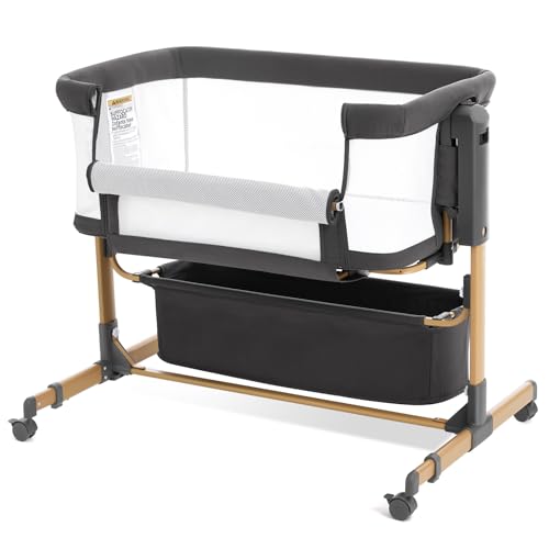 Baby Bassinet Bedside Sleeper,3-in-1 Rocking Bassinet for Baby with 6-Level Height Adjustable, 4...