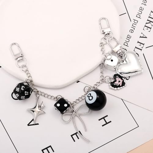 Image of 8 Ball Dice Charm Keychain - Cute Bag Purse Handbag Accessories - Y2K Aesthetic Key Chain for Women Men