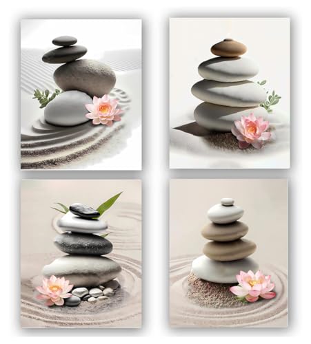 Lot de 4 impressions sur toile pour décoration murale zen de salle de bain, yoga, salle de bain, chambre à coucher (sans cadre, 20,3 x 25,4 cm)