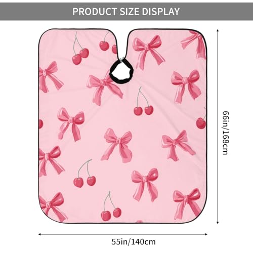 Delantal de corte de pelo rosa con estampado de cerezas y lazos ajustables 6