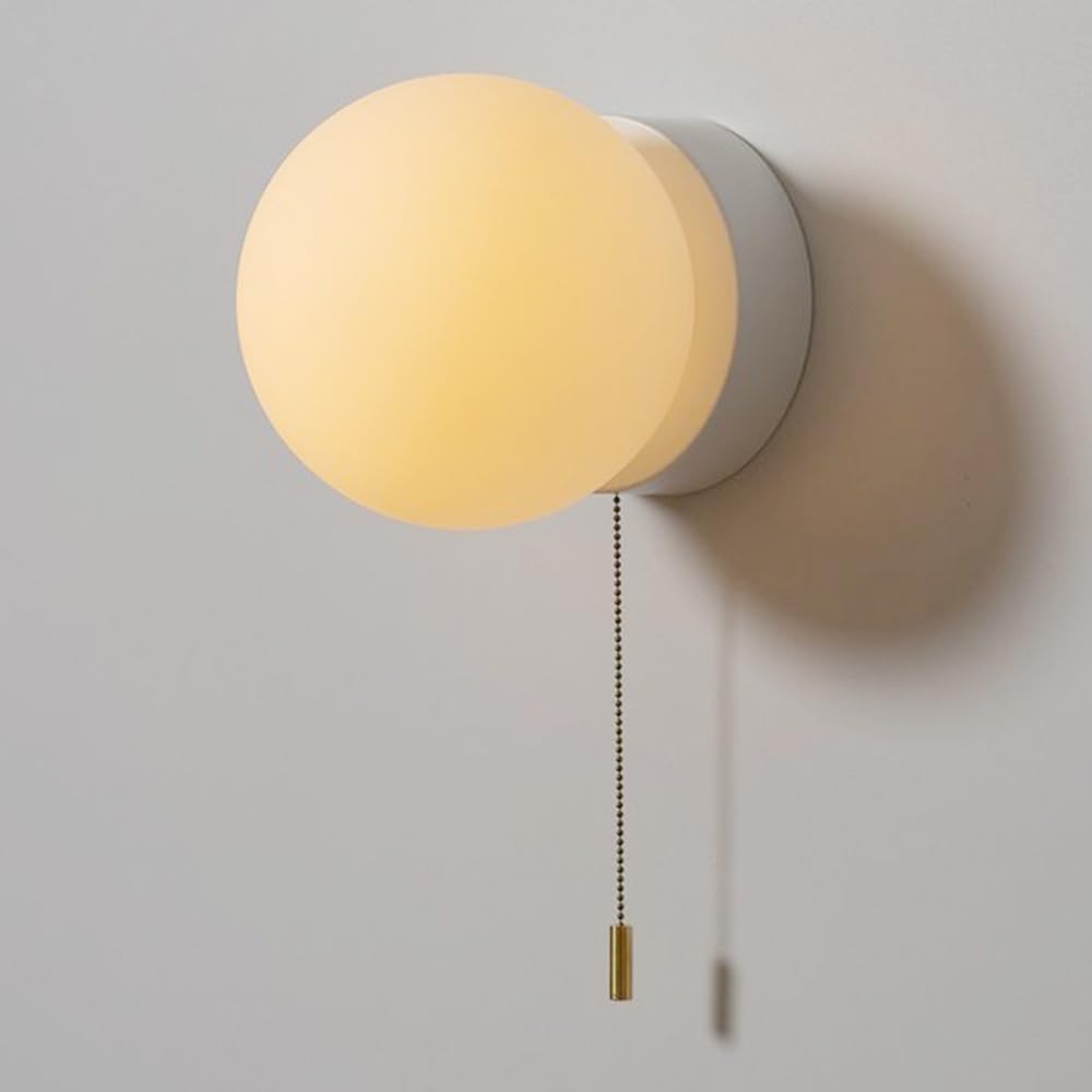 KBUUKYYXouy Globe Wall Sconce Modern Glass Wall Light with Pull Cord Bedside Wall Mount Lamp White Sconces Wall Lighting Fixture for Living Room Bedroom Hallway G9 Headboard Wall Lamps(White)