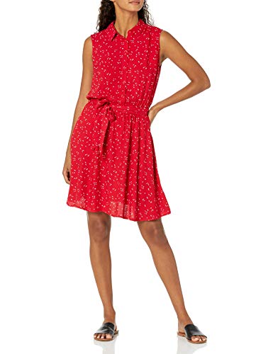 Amazon Essentials Damen Ärmelloses gewebtes Hemdkleid, rotes Blattmuster,...