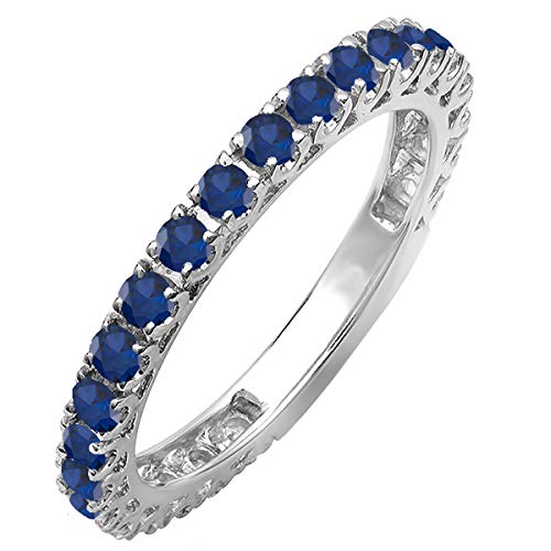 Dazzlingrock Collection Round Blue Sapphire Eternity Sizeable Stackable Wedding Band, 10K White Gold, Size 5.5
