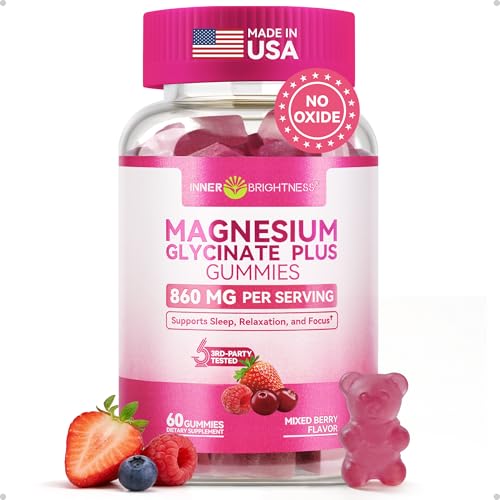 Image of Magnesium Glycinate Plus Gummies 860mg, Sugar-Free, Non-GMO, Gluten-Free, Magnesium Gummies for Adults & Kids, Sleep, Relaxation & Focus, Magnesium Supplement for Women, Mixed Berry Flavor, 60 Count