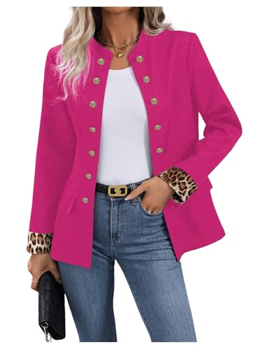 SweatyRocks Women's Casual Blazers Button Open Front Lightweight Work Office Suit Jackets Blazer Hot Pink Large