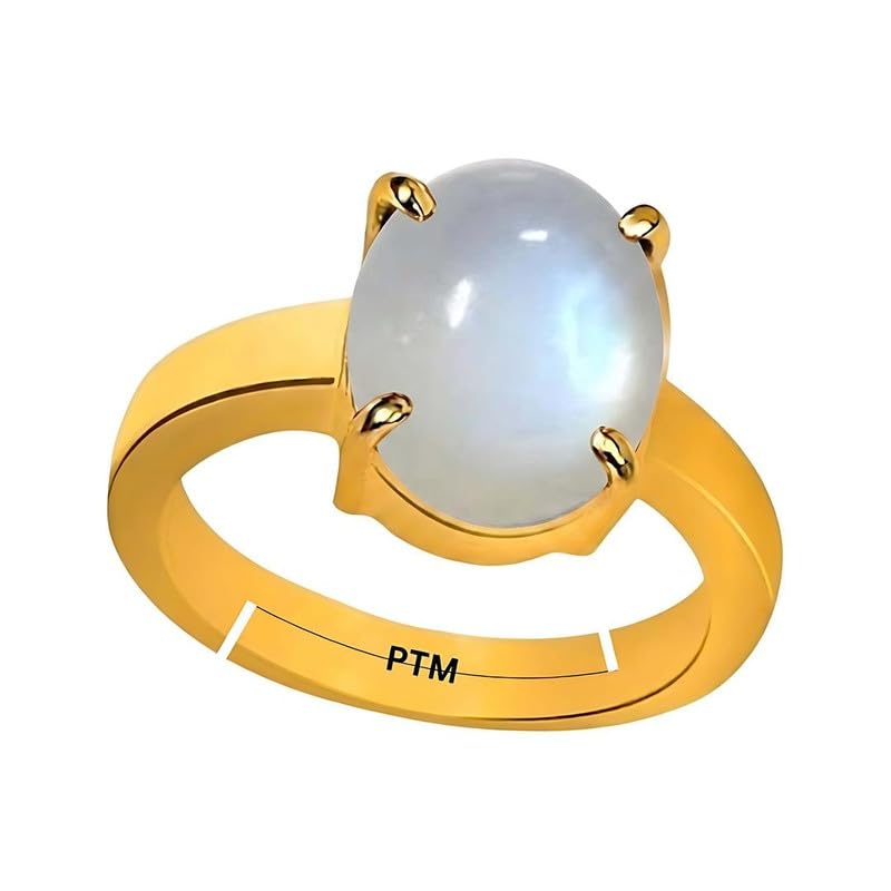 PTM Natural Moonstone/Ch&rakant 3.25 to 10.25 Ratti or 3.00 to 9.50 Carat Astrological Certified Gemstone Panchdhatu/5 Metals Gold Plated Adjustable Ring for Men Women