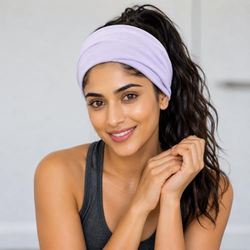 Image of XFYT Wide Sporty Women Hairband| Soft Absorbent Trendy Wide Premium Stretchable Sports Headbands (Moon Lavender)