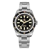 San Martin Men Watch SN004 V2, 38 mm 20 Bar Diver Watch NH35 Automatic Mechanical Luxury Diving Waterproof Wrist Watch (Black)