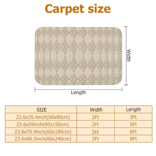 Alfombra de pasillo moderna rectangular beige con líneas curvas y borde de esponja de 2x8 3