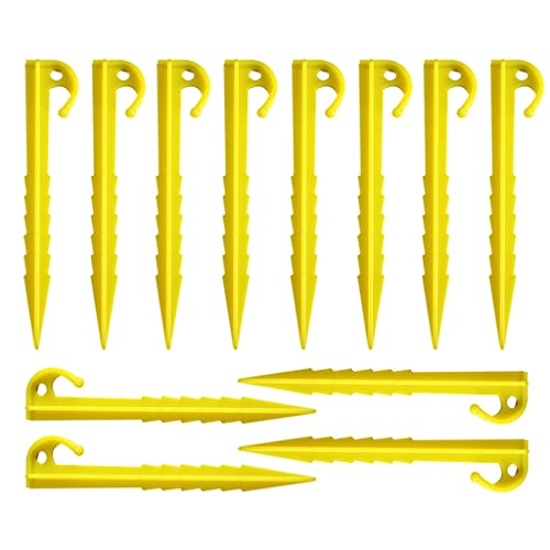 JZTang 12 Pcs 5.7 inch Plastic Stakes Tent Pegs Serrated Edges Yellow Garden Landscape Stakes for Campings Outdoor and Garden Netting Lawn