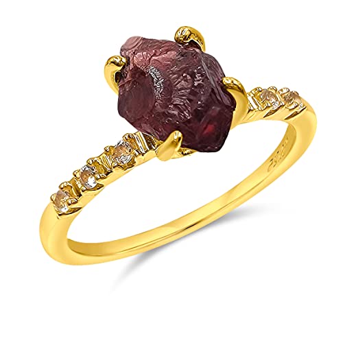 Real Raw garnet Dainty Ring Yellow Gold Birthstone gift for sister daughter niece Christmas birthday Uniquelan Jewelry (garnet, 9)