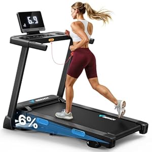MERACH Treadmill with Incline 6%-15%, 300 LBS Capacity Foldable Running Treadmills for Home, 0.5-7.5MPH Quiet 2.5HP Brushless Double Deck Incline Foldinng Treadmill LED Display with Smart APP