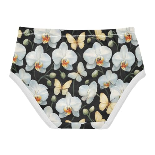 Joisal White Orchids Butterflies Black Panties for Girl Toddler Underwear Floral Cotton Animals Briefs Girls Undies 2t2