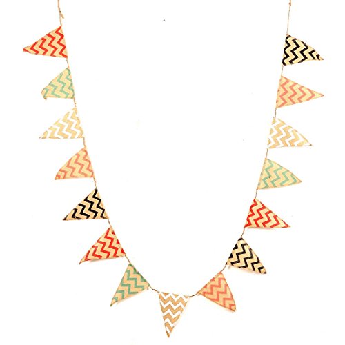 Amandir 1 PCS Natural Hessian Burlap Wedding Party Decorations Bunting Banner,90 Inch, Z-Colourful