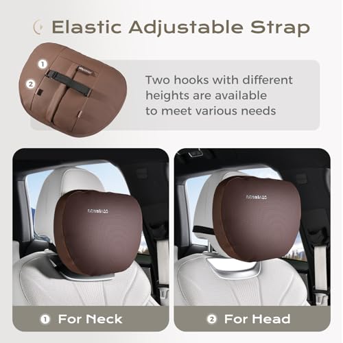 Image of Coverado Car Headrest Pillow Soft Memory Foam Car Neck Support Pillow with Adjustable Strap, Relax Head Muscles Relieve Driving Fatigue, Breathable & Removable Cover